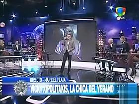 Wicked blonde shows off her curves on the live television