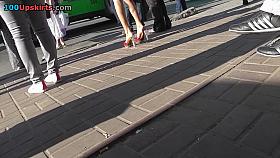 Gripping red panty upskirt movie scene