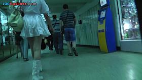 Pretty dame with blonde hair caught in upskirt free vid