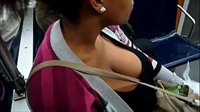 Jiggling Black Tits in Train