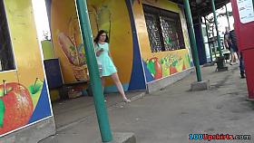 Young brunette hottie in the outdoor upskirt scene