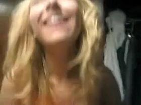 Blonde laughs so hard she pees her panties
