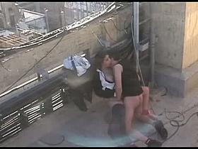 Voyeur fucking on the roof