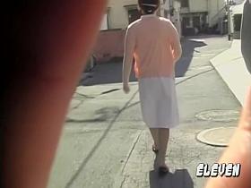 Mature Japanese babe's undies are next for the street sharks