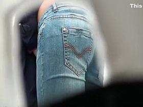 Blonde woman caught peeing