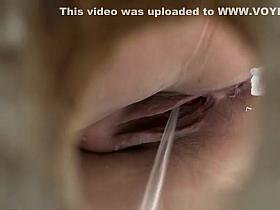 Chubby woman with fat shaved pussy peeing