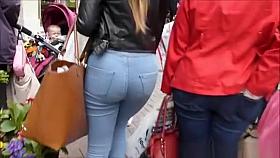 Busty chcik in tight jeans pants