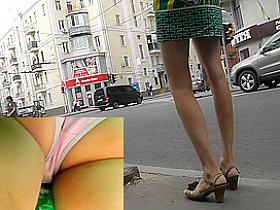 Sexy upskirt ass of the slim girl with panty pad