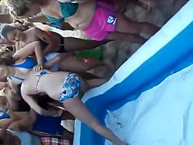 Bikini chicks wrestling for an audience