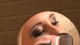 Messy bukkake on blonde slut on toilet