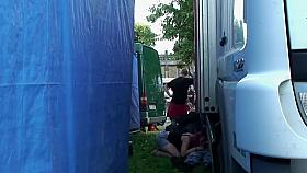 Drunk punks caught copulating outdoors behind two trucks