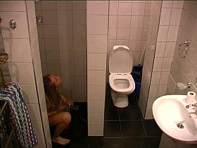 Blonde near toilet