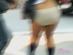 Little oriental slag flashes her juicy butt when sharking guy lifts her skirt