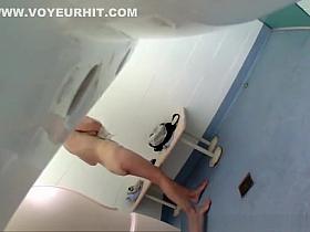 Mature woman enter pool cabin