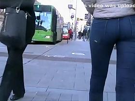 Blonde in tight jeans pants with nice ass