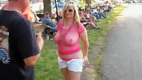 Big boobs biker babe flashes at the park