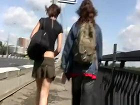 Upskirt no panties under short skirt