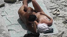 Slim blonde gets fucked with her boyfriend at a public beach