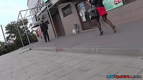 Dark fishnet hose up red petticoat