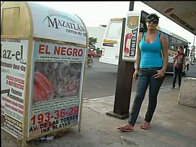 Sexy brunette Latina babe in huge boobs candid video