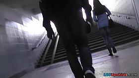 G-string of a sexy minx seen in free upskirt video