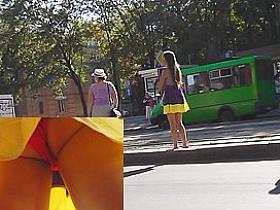 Outstanding gazoo in red panty up the petticoat