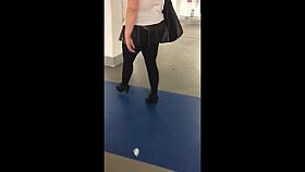 Walking in new latex skirt and heels