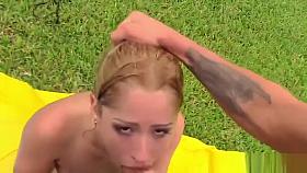 Adorable Goldie Ortiz stuffs her tiny mouth with huge dick