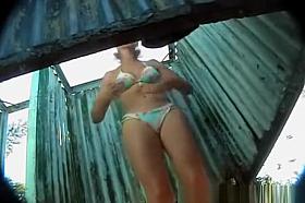 Pretty blonde disguises in the locker room