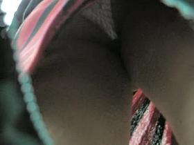 Tan pantyhose on the white panty tong up the skirt