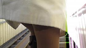 Girl Black Boots and Tan Stockings Upskirt