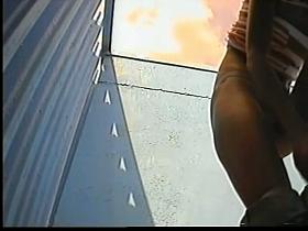 Beach cabin girl in the tiny bikini voyeured by kinky man