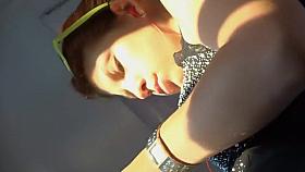 Hole in panties reveals her pussy