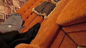 Cutie in nylons making couch