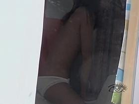 Window sex video with an asian slut who masturbates at home