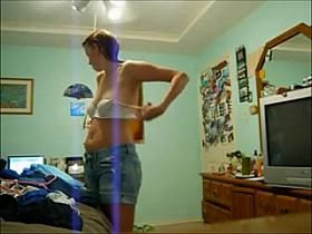 girl caught changing after shower