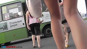 Brunette was waiting for something and was upskirted