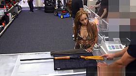 Busty pawnee facialized by broker for cash