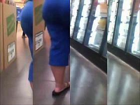 Big ass Milf in blue shorts