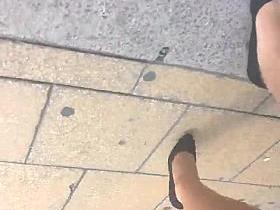 leggy blonde in the street