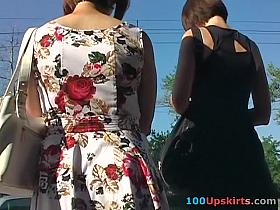 Look up petticoat of sexy golden-haired bimbo