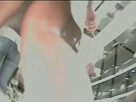 Upskirt public voyeur with two hot teens