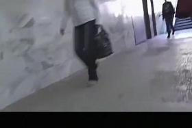 Girl in red miniskirt upskirted