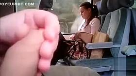 Jerking off to a pretty lady on a train