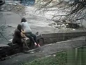 Girl watches her friend having sex and squirting in public