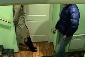 Horny brunette works her lips on a dick and then fucks it w