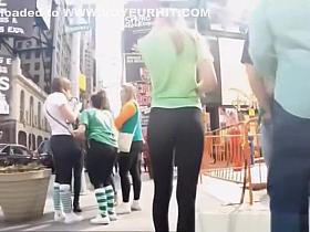 Sexy teen in black leggings and green t-shirt