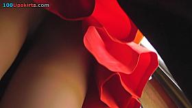 Auburn gal with skinny ass in g-string in upskirt vid