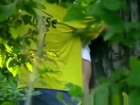 Girl caught getting fucked against the public park