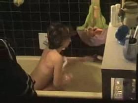 Nice view at the chick taking a hot shower